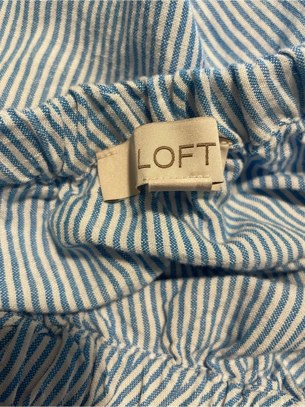 LOFT Light Blue and White Striped Off-Shoulder Top